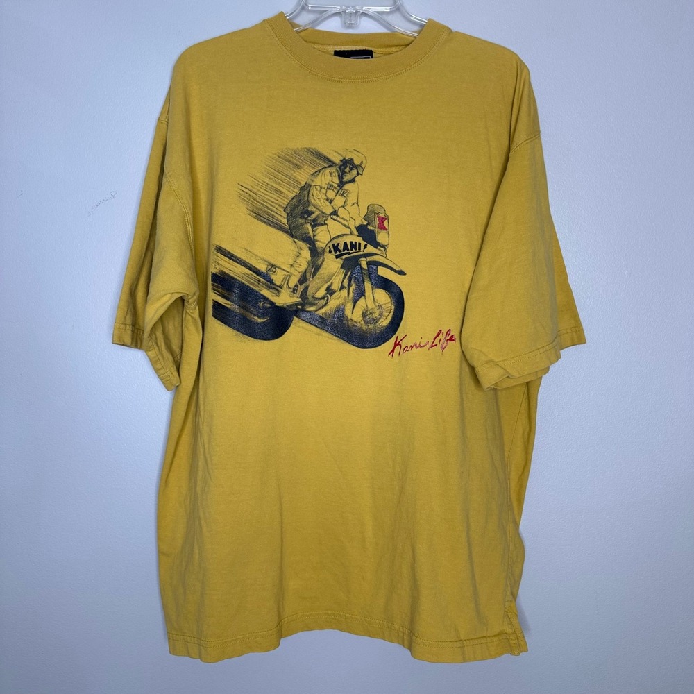 Karl Kani Jeans Mens Mustard Yellow Motorcycle Graphic T-Shirt Large